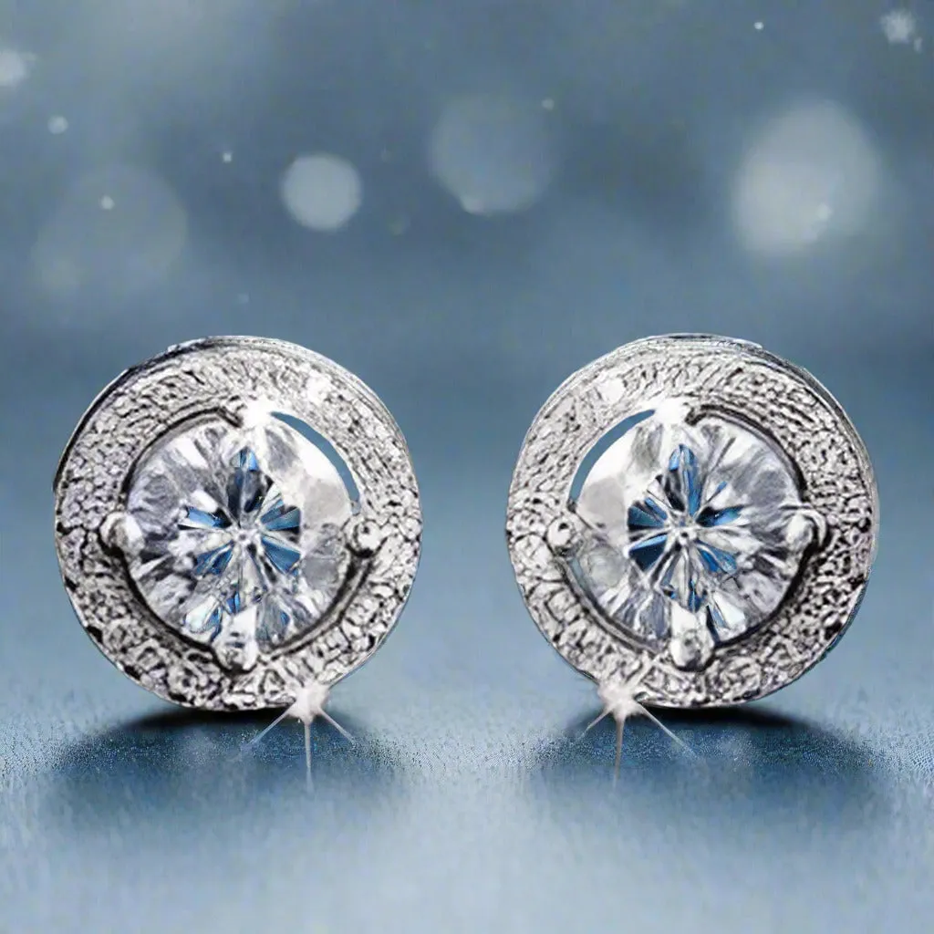 18K Gold Plated Enchanted Halo 3.32 Tcw Round Cut Simulated Diamond CZ Stud Earrings For Woman