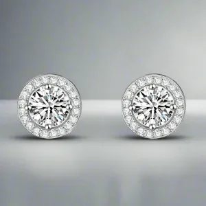 18K Gold Plated Enchanted Halo 3.32 Tcw Round Cut Simulated Diamond CZ Stud Earrings For Woman