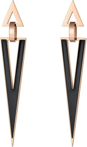 18K Rose Gold Black Geometric Drop Earrings