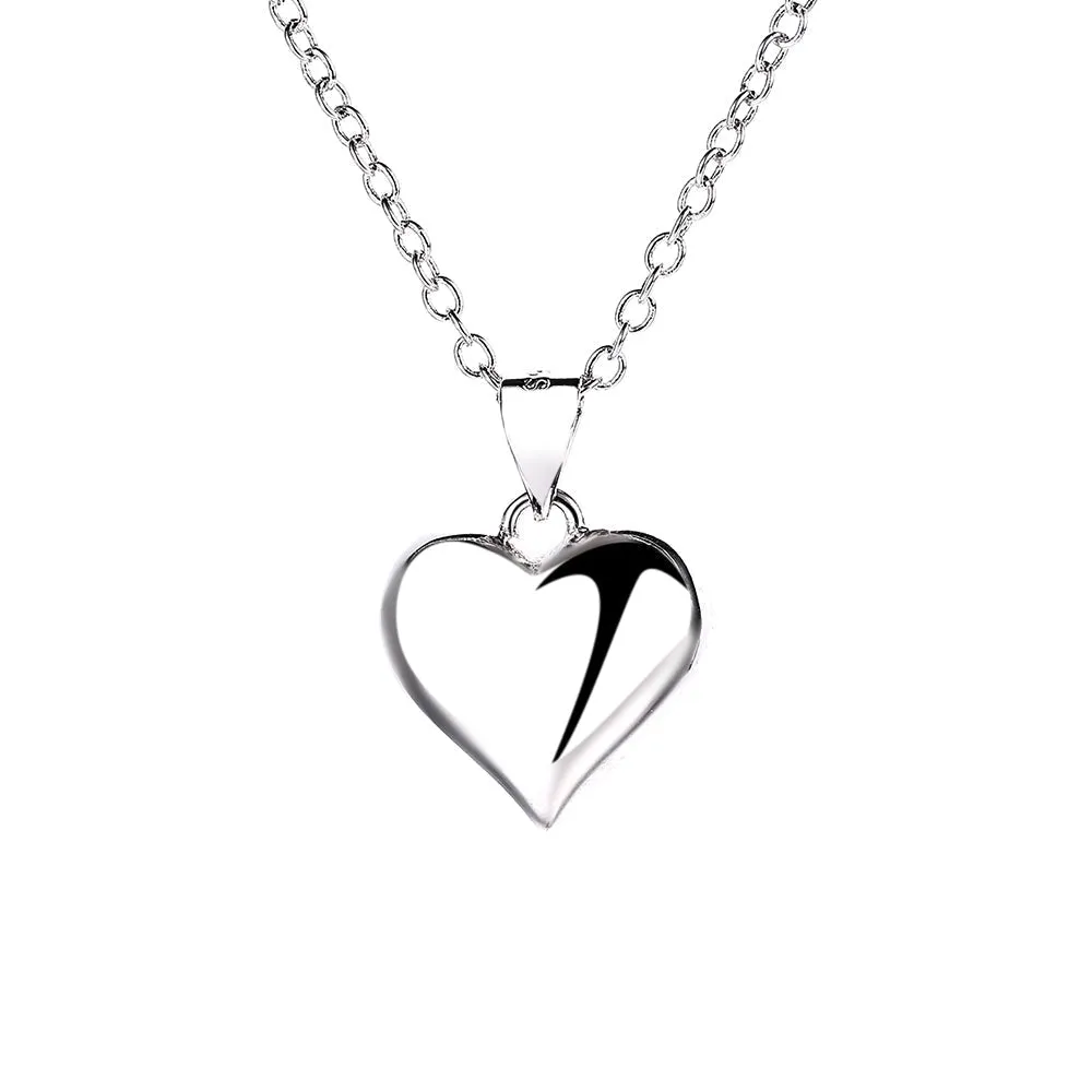 18K White Gold-Plated Puff Heart Pendant Necklace