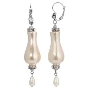 1928 Jewelry Irregular Shape Faux Pearl & Crystal Dangle Earrings