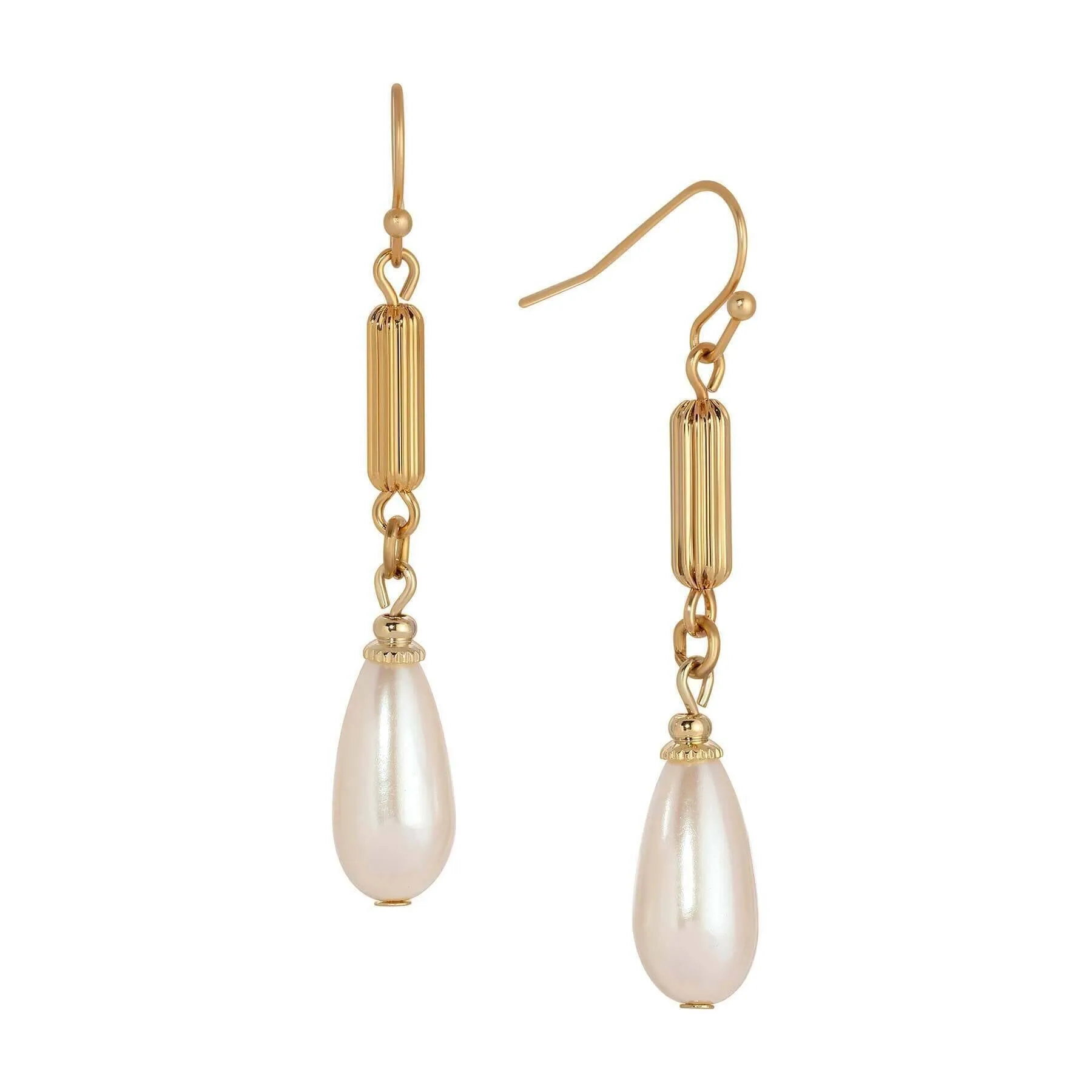 1928 Jewelry Opulent Teardrop Faux Pearl Dangling Earrings