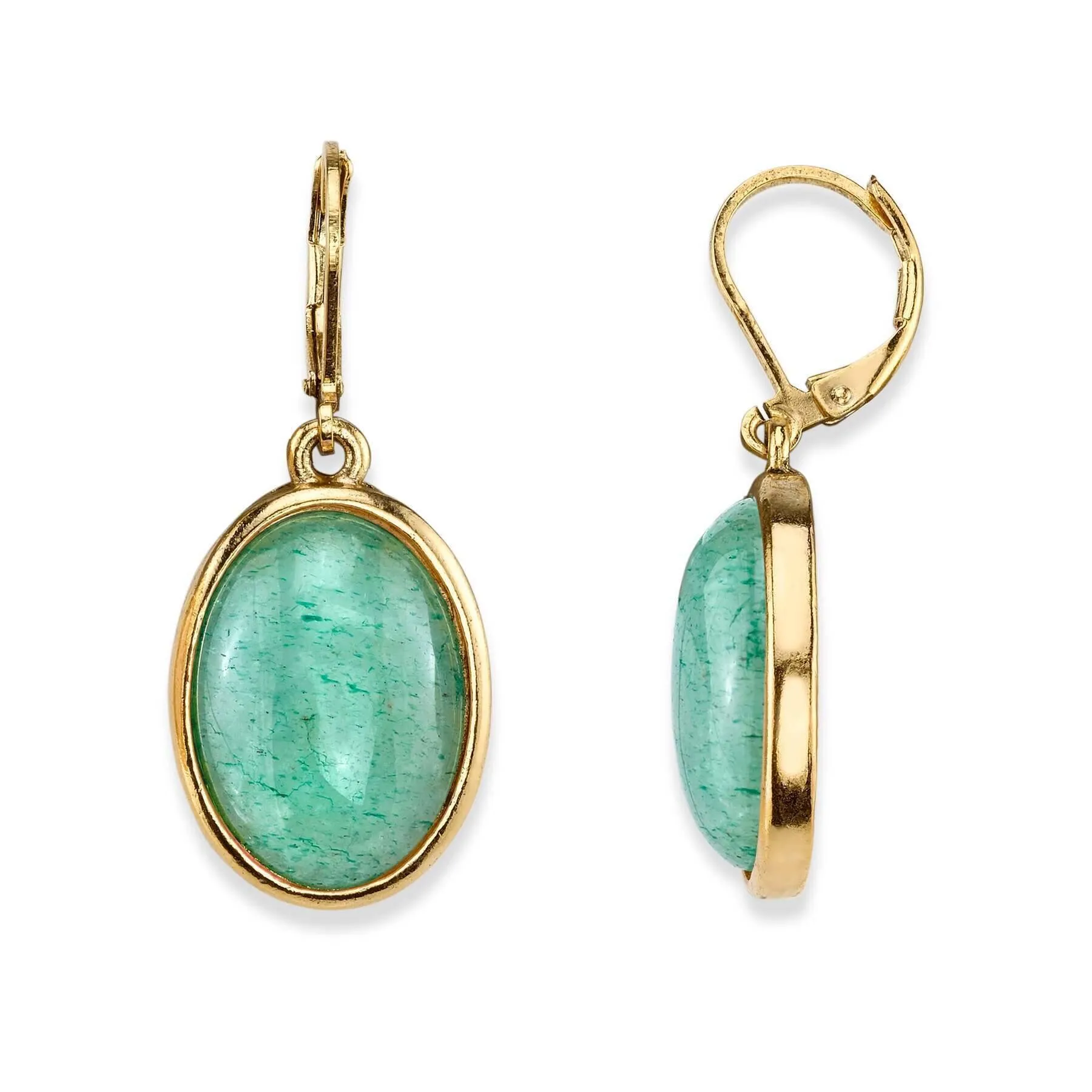 1928 Jewelry Oval Gemstone Drop Earrings