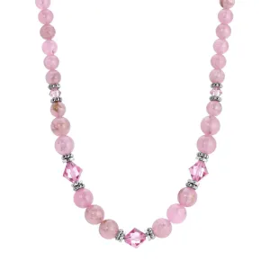 1928 Jewelry Roseate Paradise Rose Crystal Pink Round Beaded Strand Necklace 15"