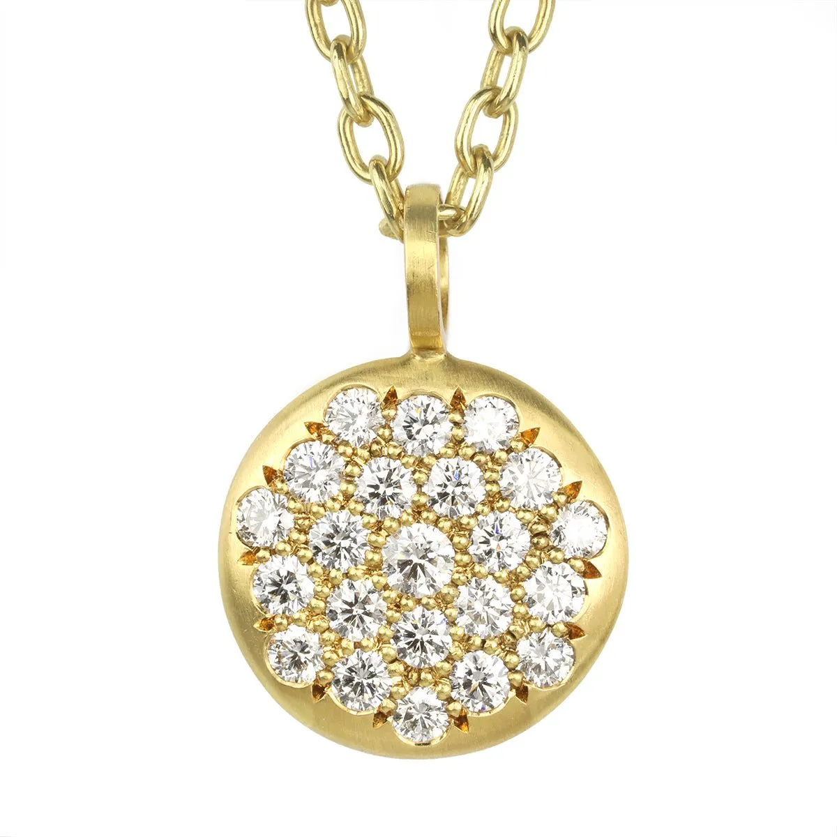 20K Gold and Pave Diamond Large Lentil Pendant