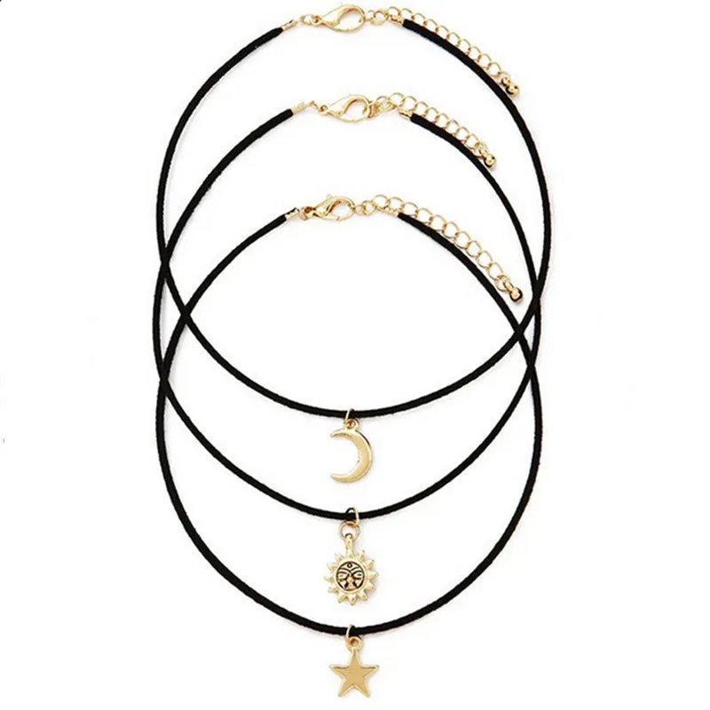 3 Pcs Sets Star Moon Sun Chokers Necklaces