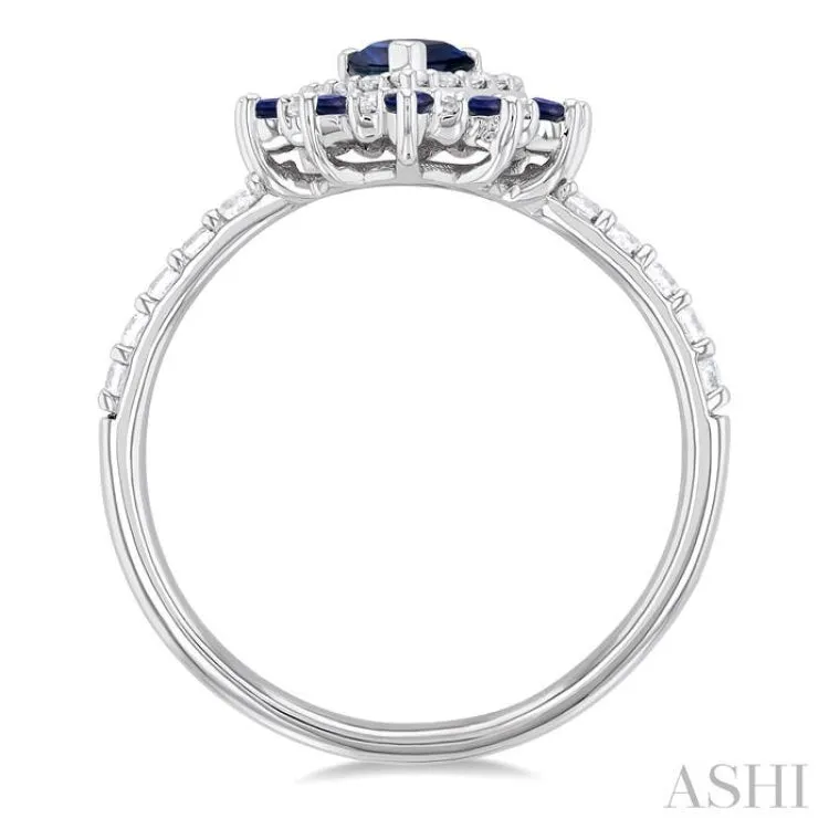 3/8 ctw Floral 6X4MM Pear & 1.5MM Round Cut Sapphire and Round Cut Diamond Precious Ring in 14K White Gold