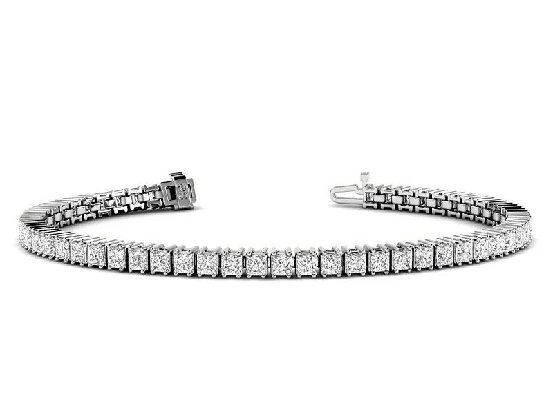 4.00-13.50 CT Princess Cut Lab Grown Diamonds - Tennis Bracelet