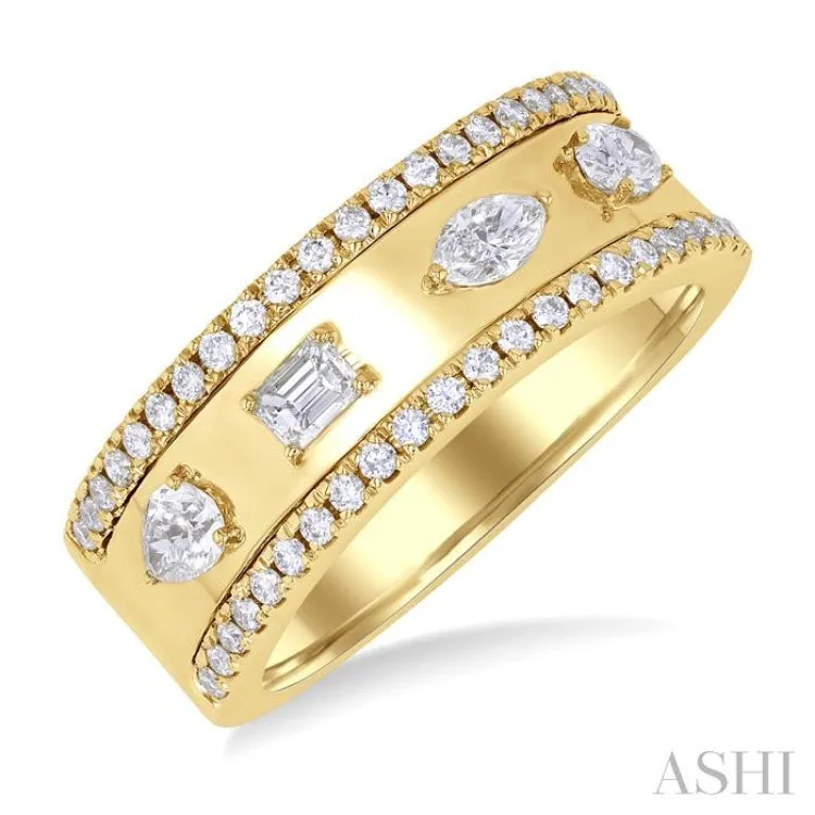 5/8 ctw Mixed Shape Cut Diamond Fashion Wide Band in 14K Yellow Gold