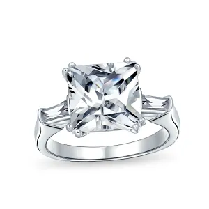 5CT Square Princess Cut AAA CZ Side Baguette Solitaire Engagement Ring