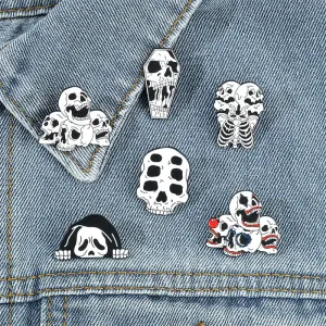 6 Pcs Punk Skull Design Alloy Brooches