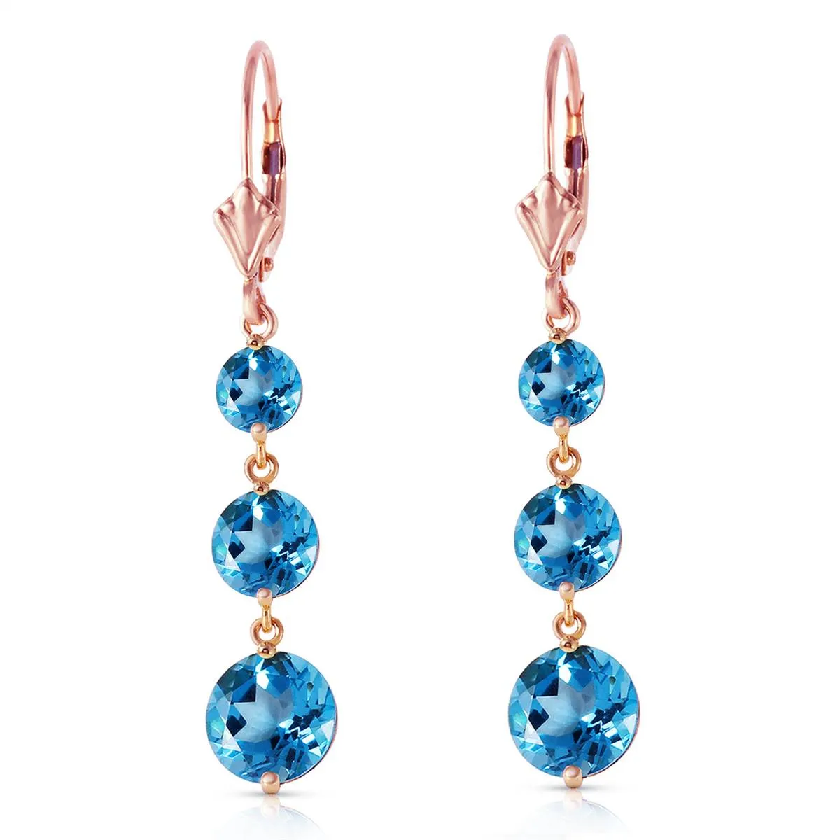 7.2 Carat 14K Solid Rose Gold Drop Earrings Round Blue Topaz