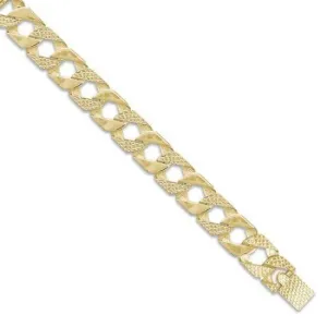 9ct Yellow Gold Solid 16mm 9 Inch Plain & Nugget Curb Bracelet 50g