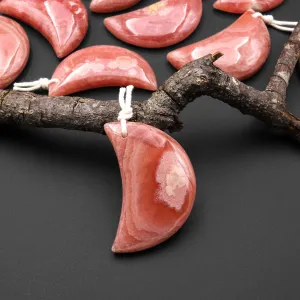 AAA Gemmy Natural Pink Red Rhodochrosite Crescent Moon Gemstone Pendant A3