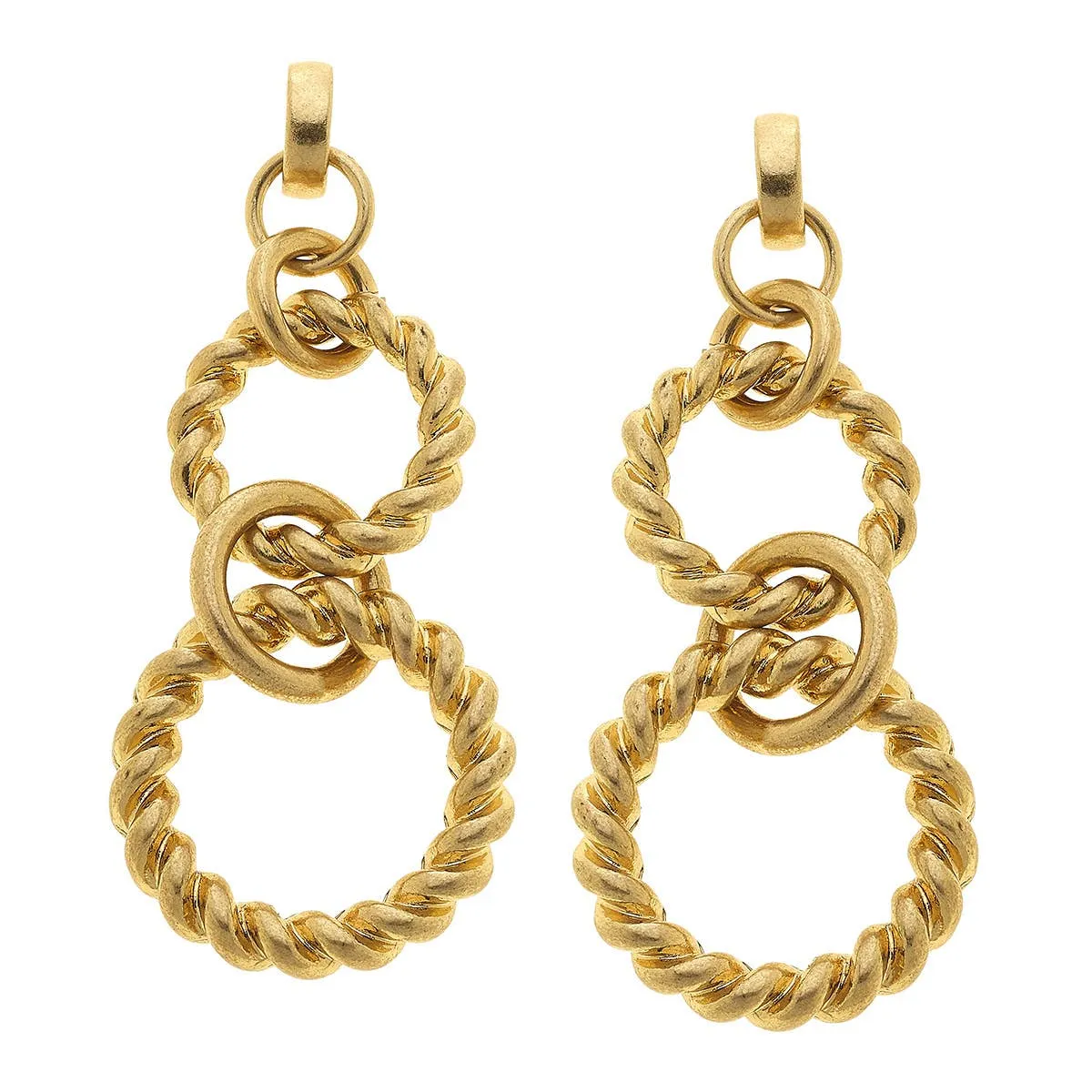 Angela Linked Rope Chain Earrings in Worn Gold