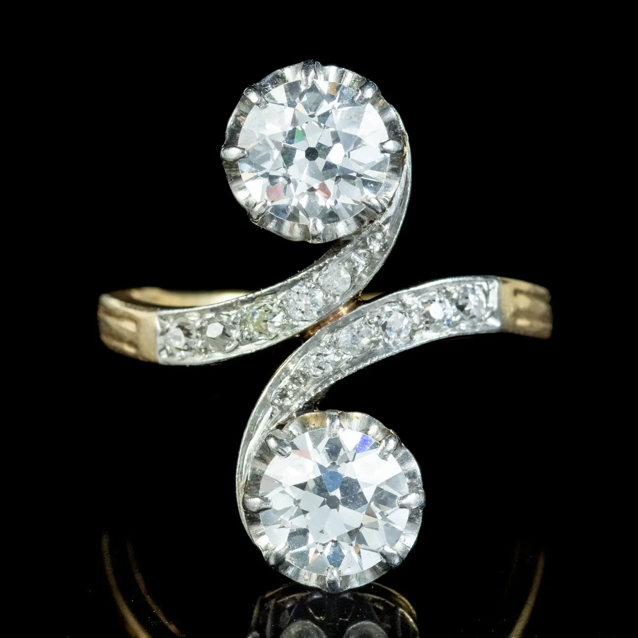 Antique Edwardian French Toi Et Moi Diamond Twist Ring 3ct Of Diamond