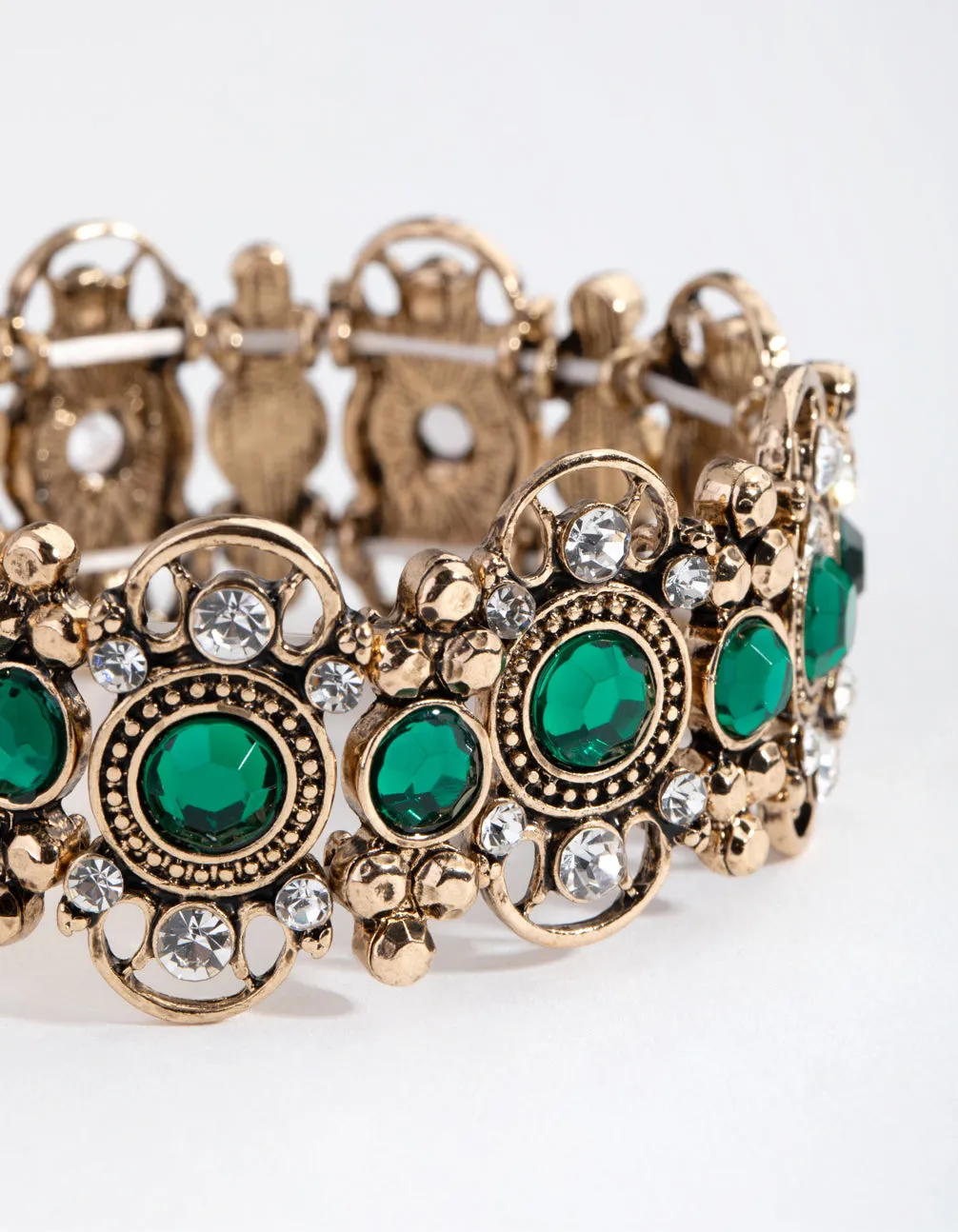 Antique Gold Filigree Stone Stretch Bracelet