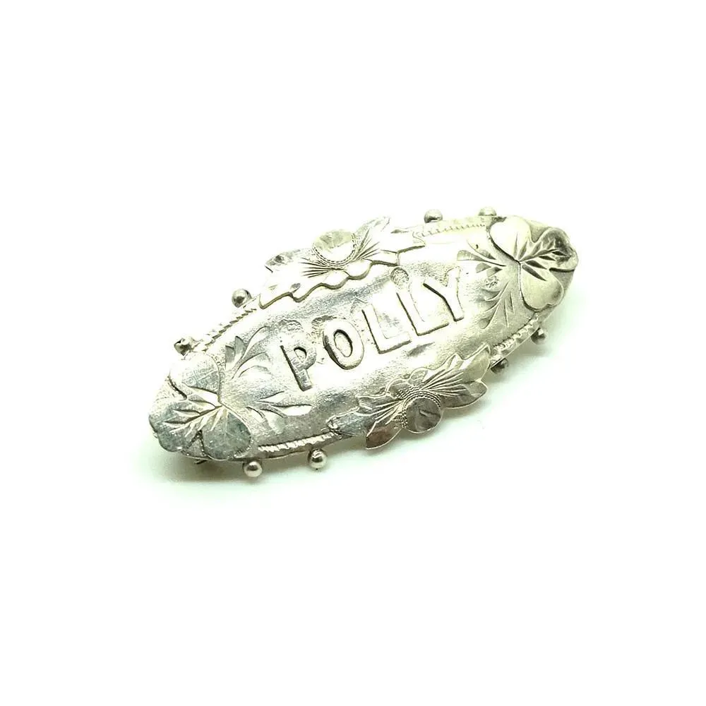 Antique Victorian 1895 Silver Antique Name Brooch 'Polly'