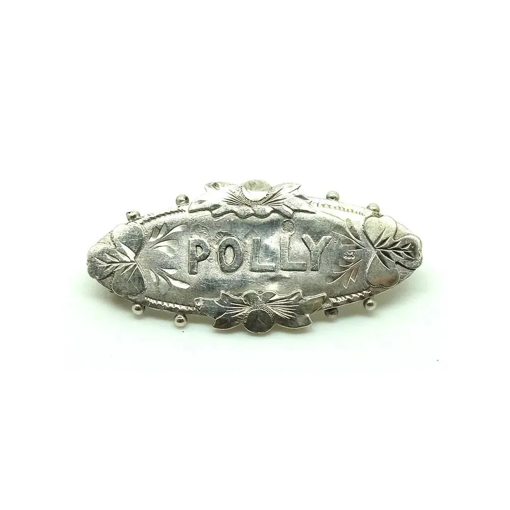 Antique Victorian 1895 Silver Antique Name Brooch 'Polly'