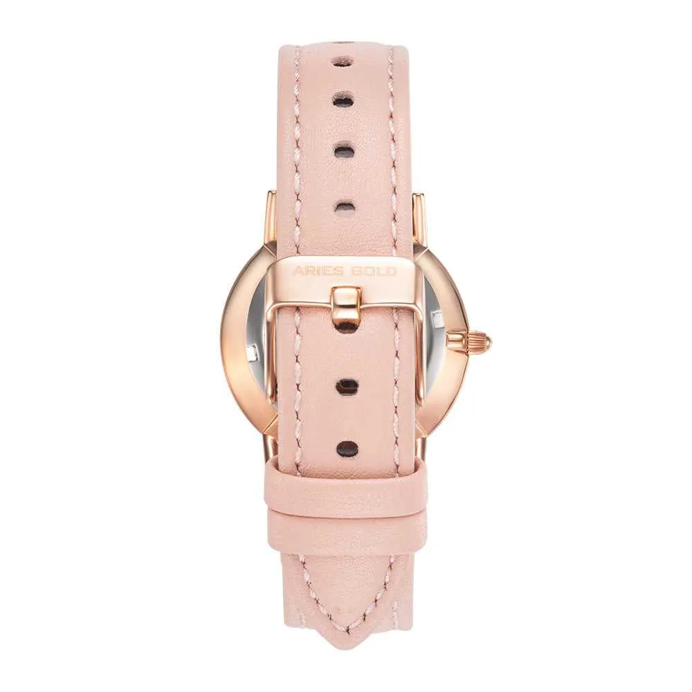 ARIES GOLD URBAN SANTOS L 1023 RG-RG PINK LEATHER STRAP WOMEN'S WATCH