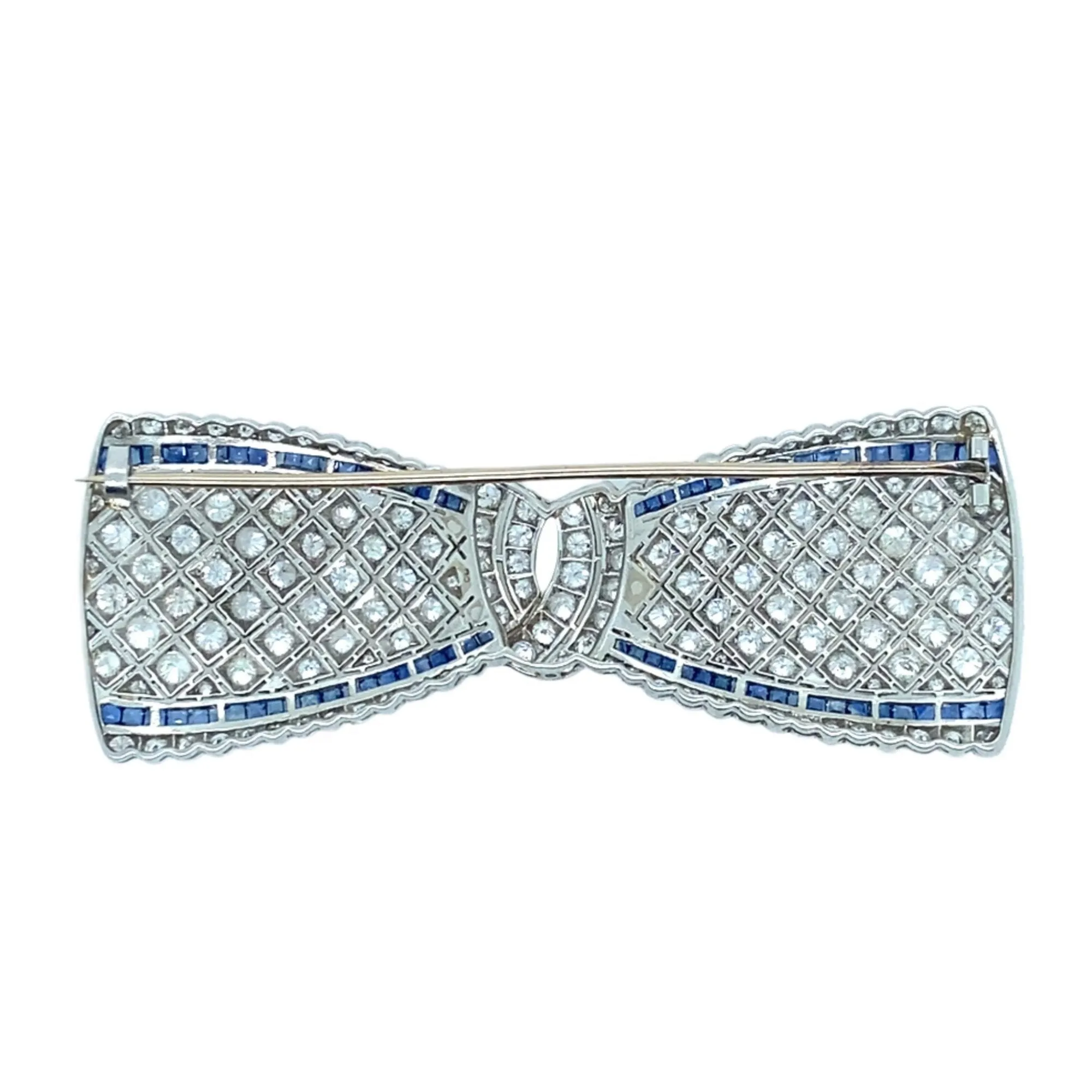 Art Déco platinum diamond and sapphire bow brooch