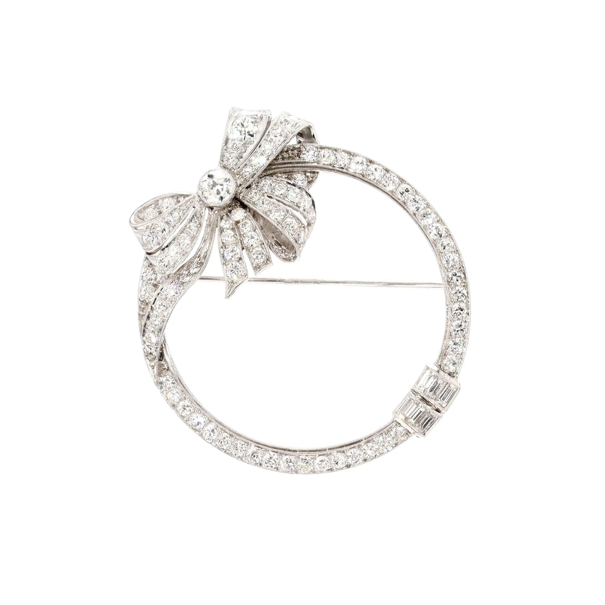 Art Deco Bow Circle Diamond Pin