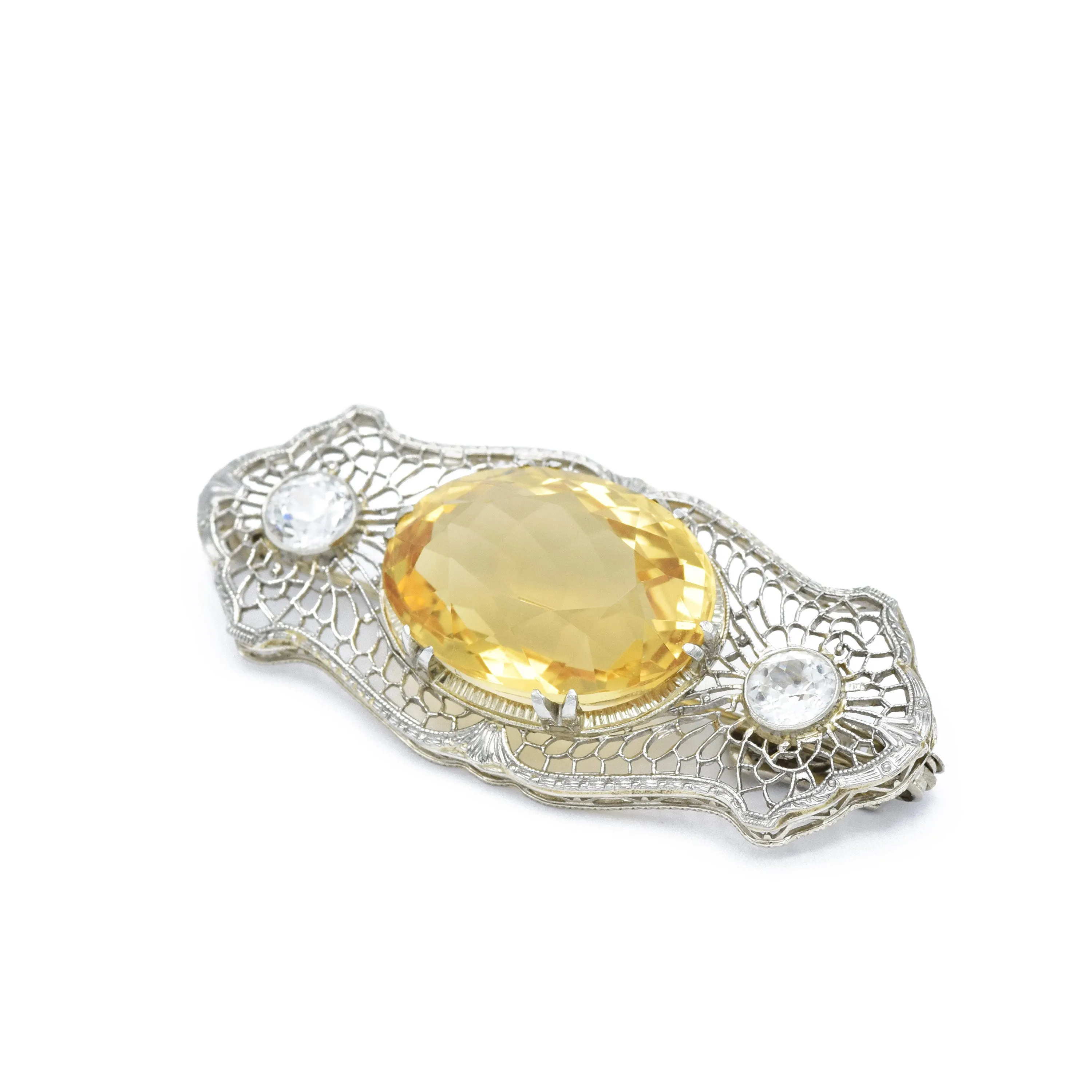 Art Nouveau Gold Filigree With Citrine And Sapphires