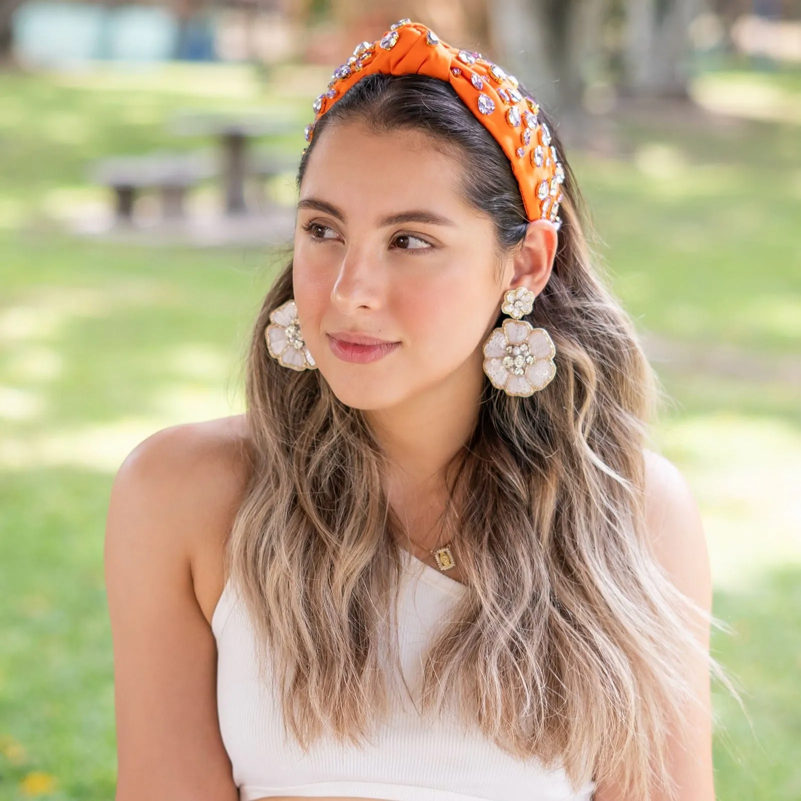 Bella White Beaded Earrings