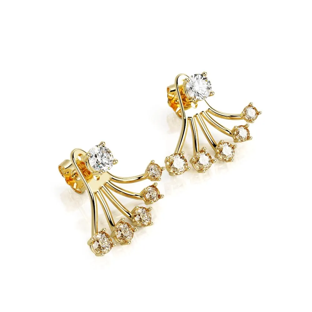 Blinding Light Waver Earrings 3 Natural Diamonds in Yellow Gold