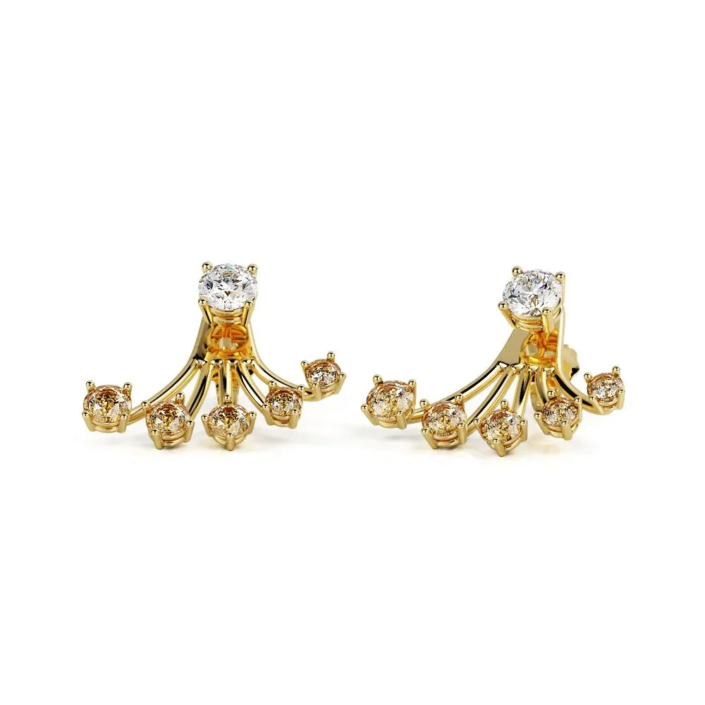 Blinding Light Waver Earrings 3 Natural Diamonds in Yellow Gold