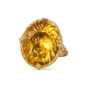 Carved Citrine Lion Ring