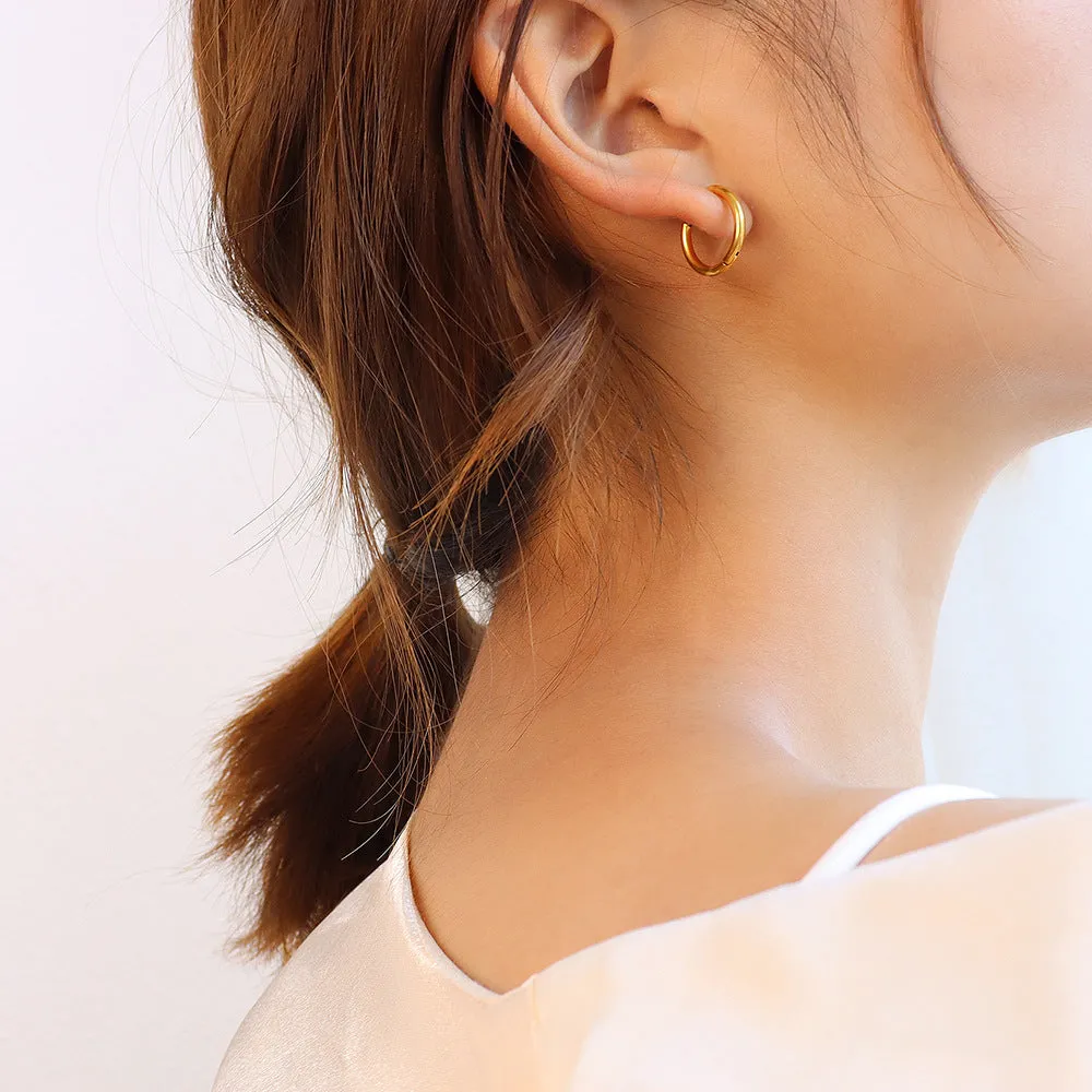 Chic Round Gold Textured Titanium Earrings