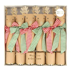 Christmas Gingham Bow Reindeer Crackers, Set of 6 Meri Meri Reindeer Crackers, Fun Christmas Party Favors and Stocking Stuffers!