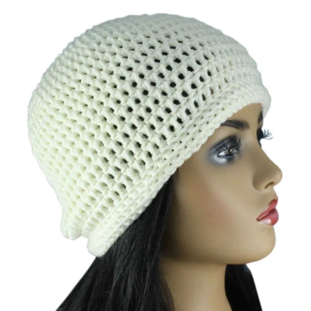 Creamy Ivory Crochet Beanie Hat Medium/Large - JMCH25ML