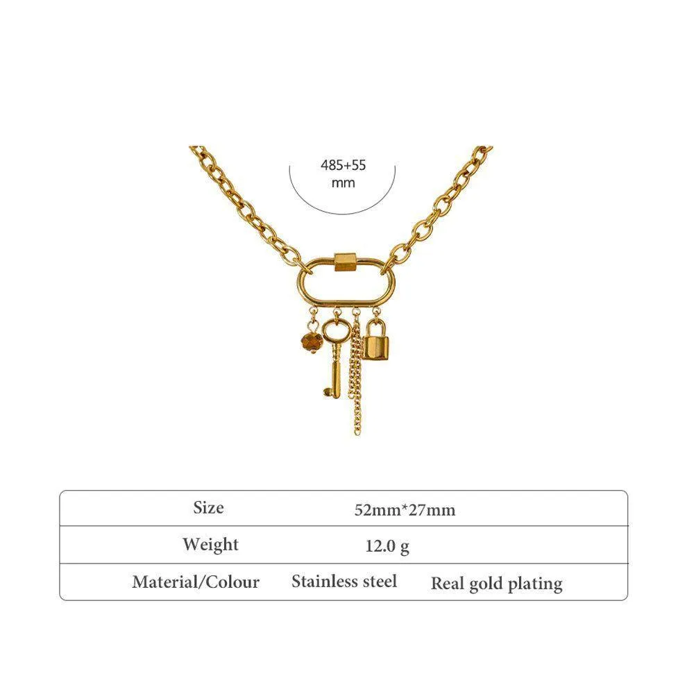 Crystal Lock Key Pendant Necklaces Charm Jewelry YOS0318 Stainless Steel Chain