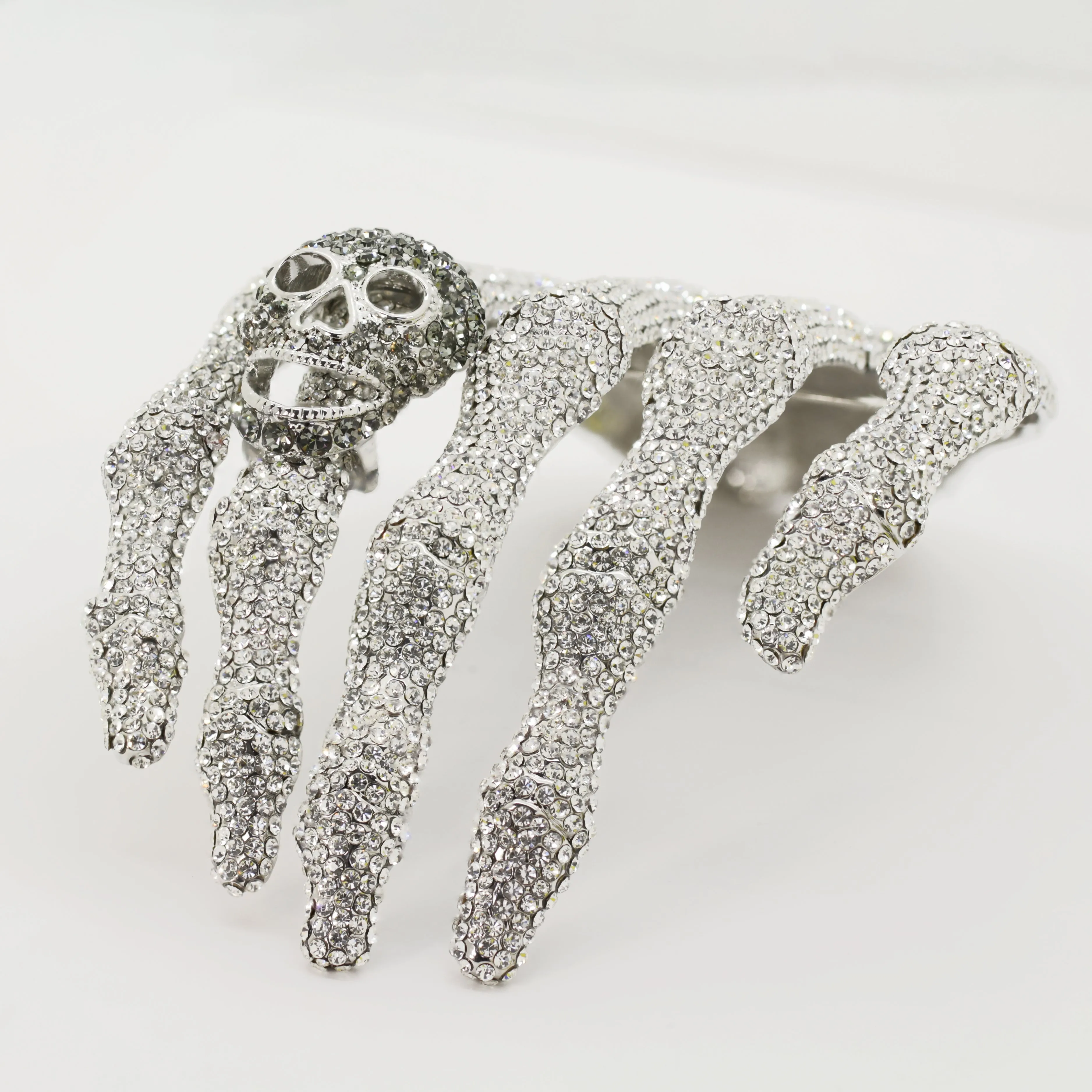 Crystal Skeleton Hand Shoulder Brooch