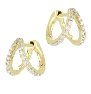 Diamond Split Hoop Yellow Gold Earrings