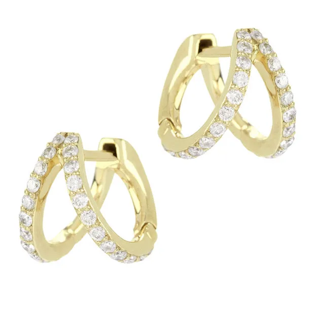 Diamond Split Hoop Yellow Gold Earrings