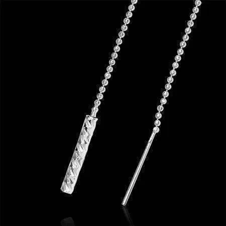 Edgy Diamond Cut Bars Silver Thread Earrings