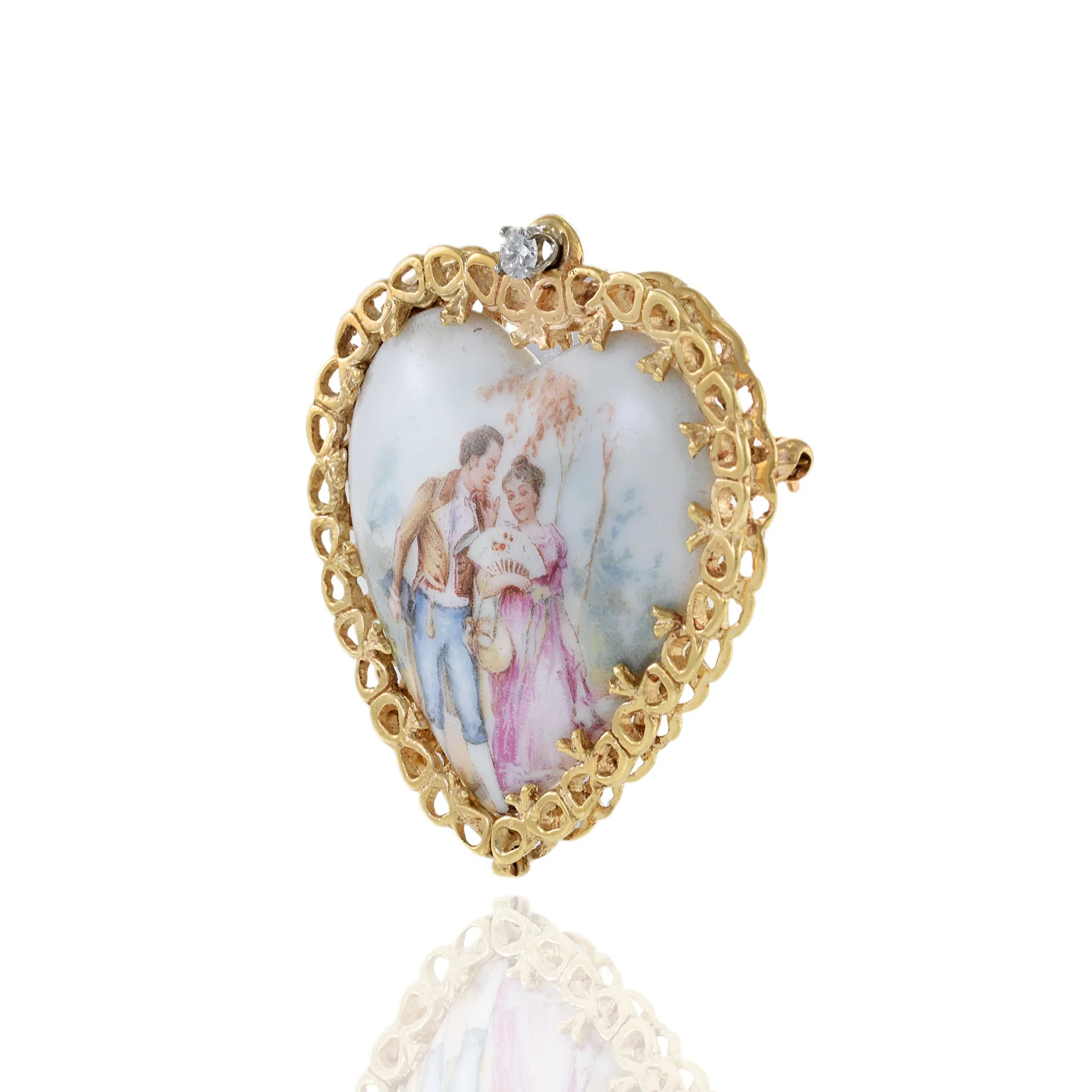 Estate Art Nouveau Era 14KT Yellow Gold Heart Portrait Pin