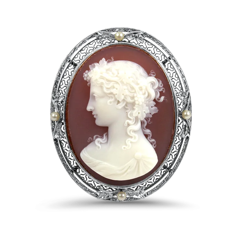 Estate Edwardian 14K Yellow and White Gold Cameo Brooch