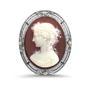 Estate Edwardian 14K Yellow and White Gold Cameo Brooch