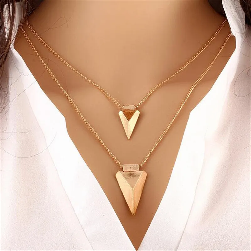 Ethnic Gold Coin Leaves Triangle Bar Round Necklace