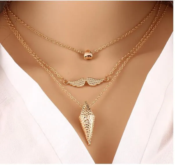 Ethnic Gold Coin Leaves Triangle Bar Round Necklace