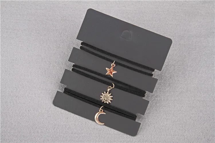 Fashion 3 Pcs Sets Star Moon Sun Chokers Necklaces Alloy Pendants Maxi Necklaces For Unisex Hot-selling Necklace Sets