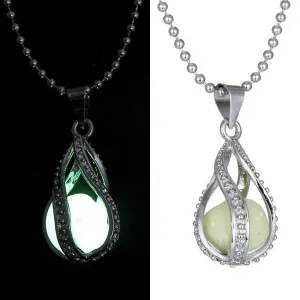 Fashion fluorite rhinsetone Women The Little Mermaid's Teardrop Glow in Dark Pendant Necklace