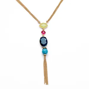 Fashion Jewelry Elegant 18k Gold Plated Beaded Long Pendant Necklace Women Jewelry