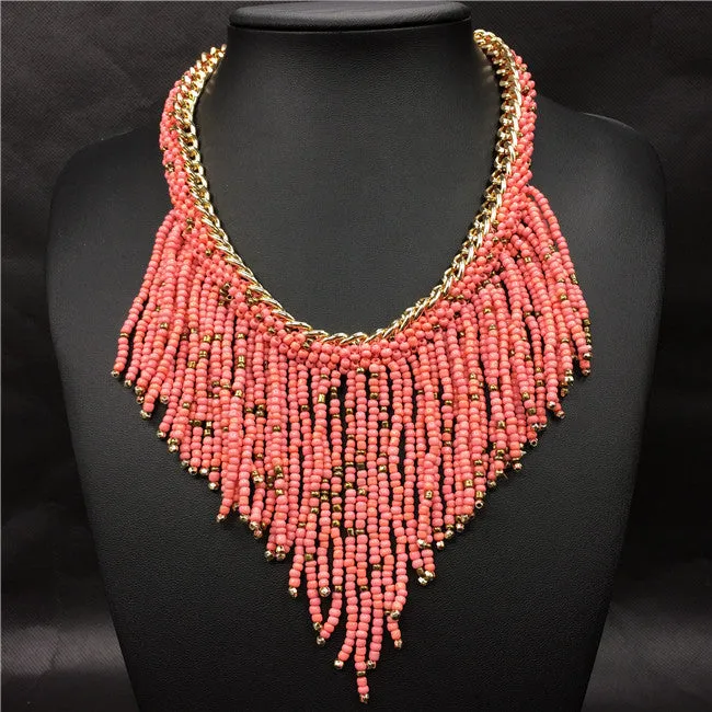 Fashion Jewelry Mujer New Bohemian Necklaces Women Handmade Handwoven Collier Long Tassel Beads Choker Statement Necklaces