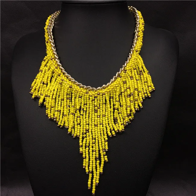 Fashion Jewelry Mujer New Bohemian Necklaces Women Handmade Handwoven Collier Long Tassel Beads Choker Statement Necklaces