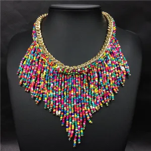 Fashion Jewelry Mujer New Bohemian Necklaces Women Handmade Handwoven Collier Long Tassel Beads Choker Statement Necklaces